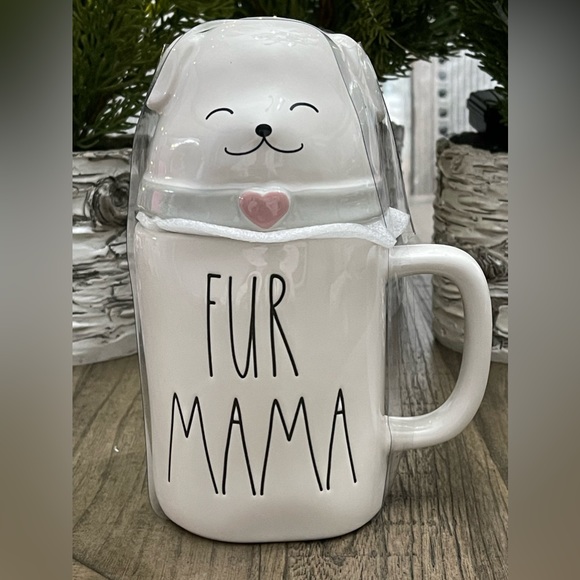Brand NEW w/Tags Rae Dunn FUR MAMA Mug with Puppy Topper - Picture 1 of 6
